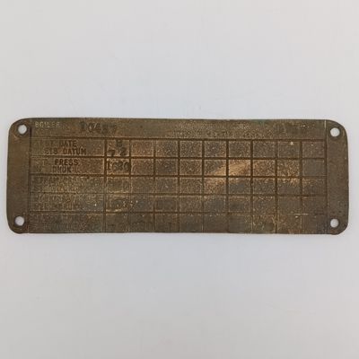 SA Railways brass boiler #10437 pressure check plate 1978-1981