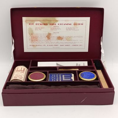 Vintage Dunhill pipe cleaning outfit kit - needs carbon cutter tool and bottle Pypure is empty