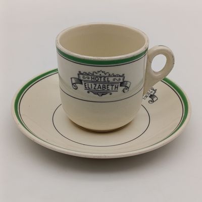 Vintage Hotel Elizabeth porcelain cup and saucer - crack on handle