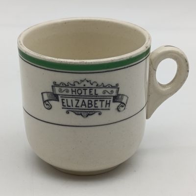 Vintage Hotel Elizabeth porcelain cup and saucer - crack on handle
