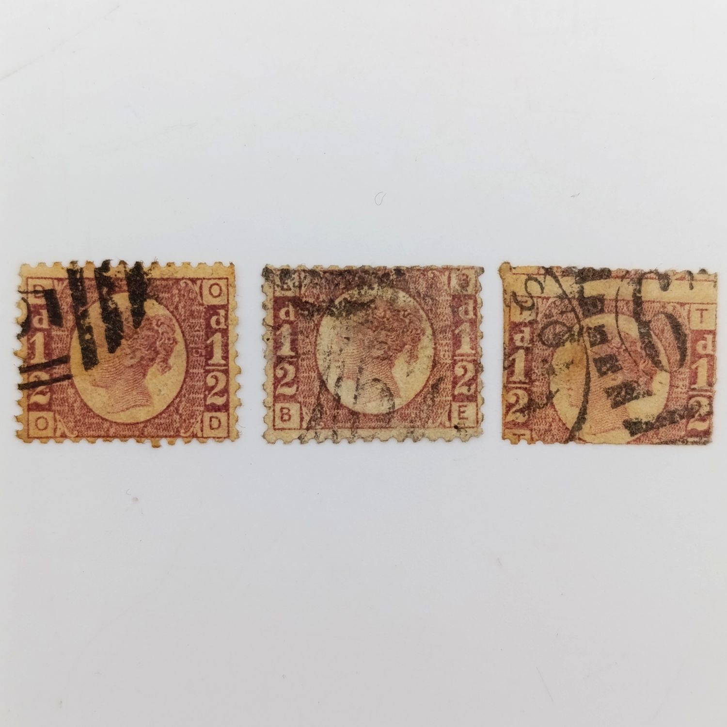 Great Britain SG 48 half penny stamps - lot of 3  Plate 5 Plate 8 Plate 14