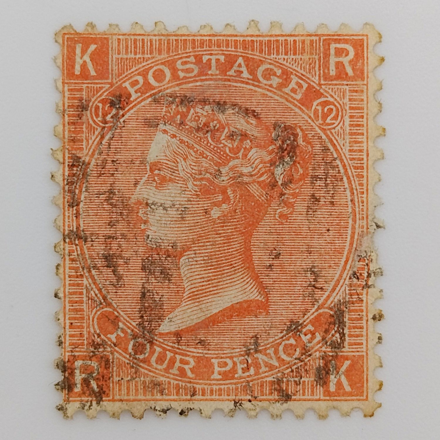 Great Britain 4d stamp SG 94 plate 12 vermillion used