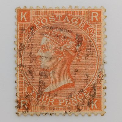 Great Britain 4d stamp SG 94 plate 12 vermillion used