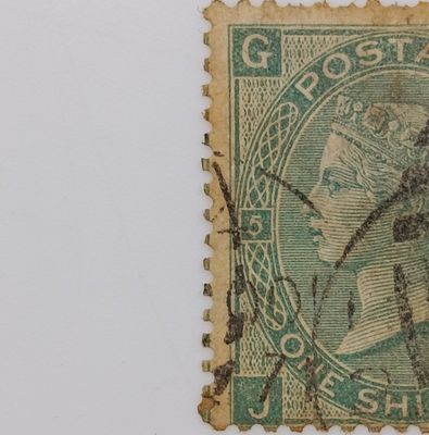 Great Britain SG 117 one shilling stamp plate 5 used