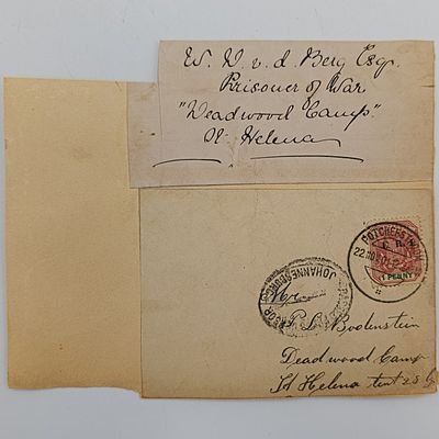 Boer War POW Front Potchefstroom ZAR to PL Bodenstein Deadwood Camp St Helena, Other side a photo of School lessons at St Helena