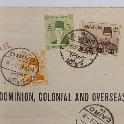 Censored WW2 Letter - Egypt to Caledon, South Africa - 3 Egyptian stamps cancelled Cairo 16 Feb 1942 - Airmail and Censor mark