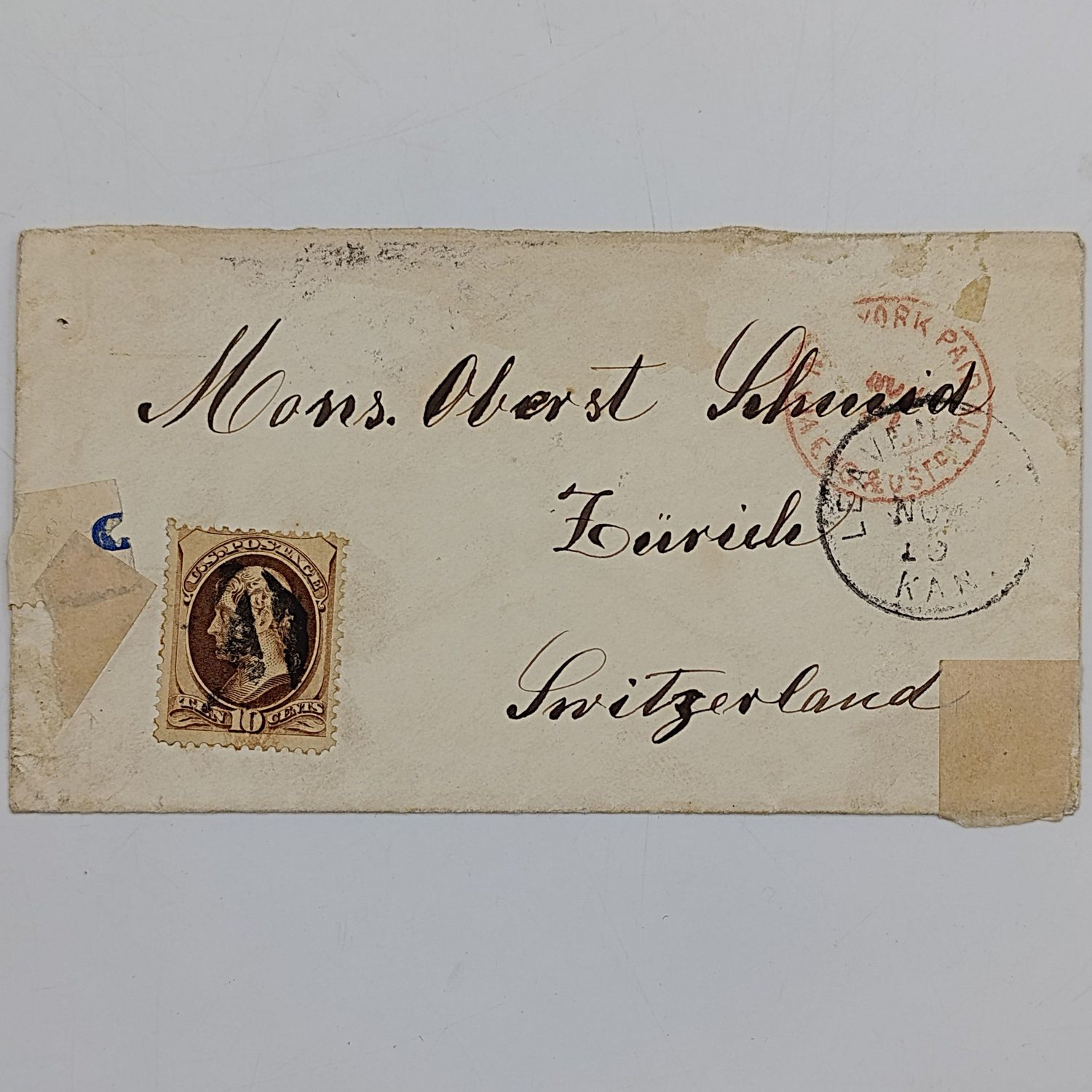 Letter sent New York to Zurich Switzerland 1874 with Thomas Jefferson Scott 161 used on cover - receiving cancel at the back Zurich 5-12-1874