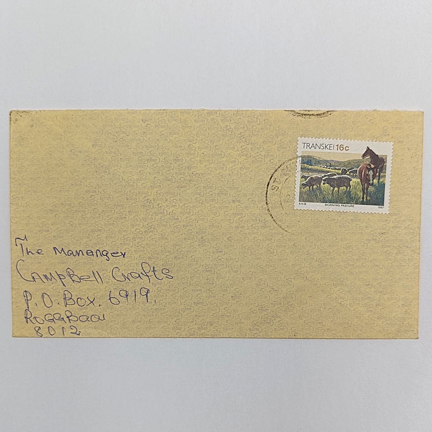 Actual useage of Transkei stamp on cover