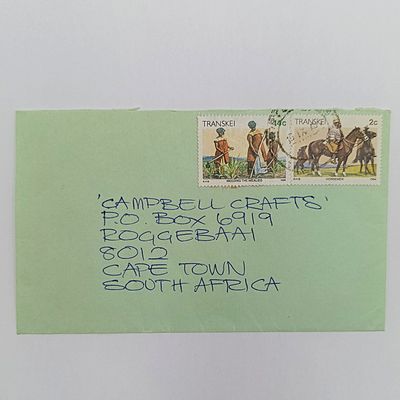 Real usage of Transkei stamps on envelope