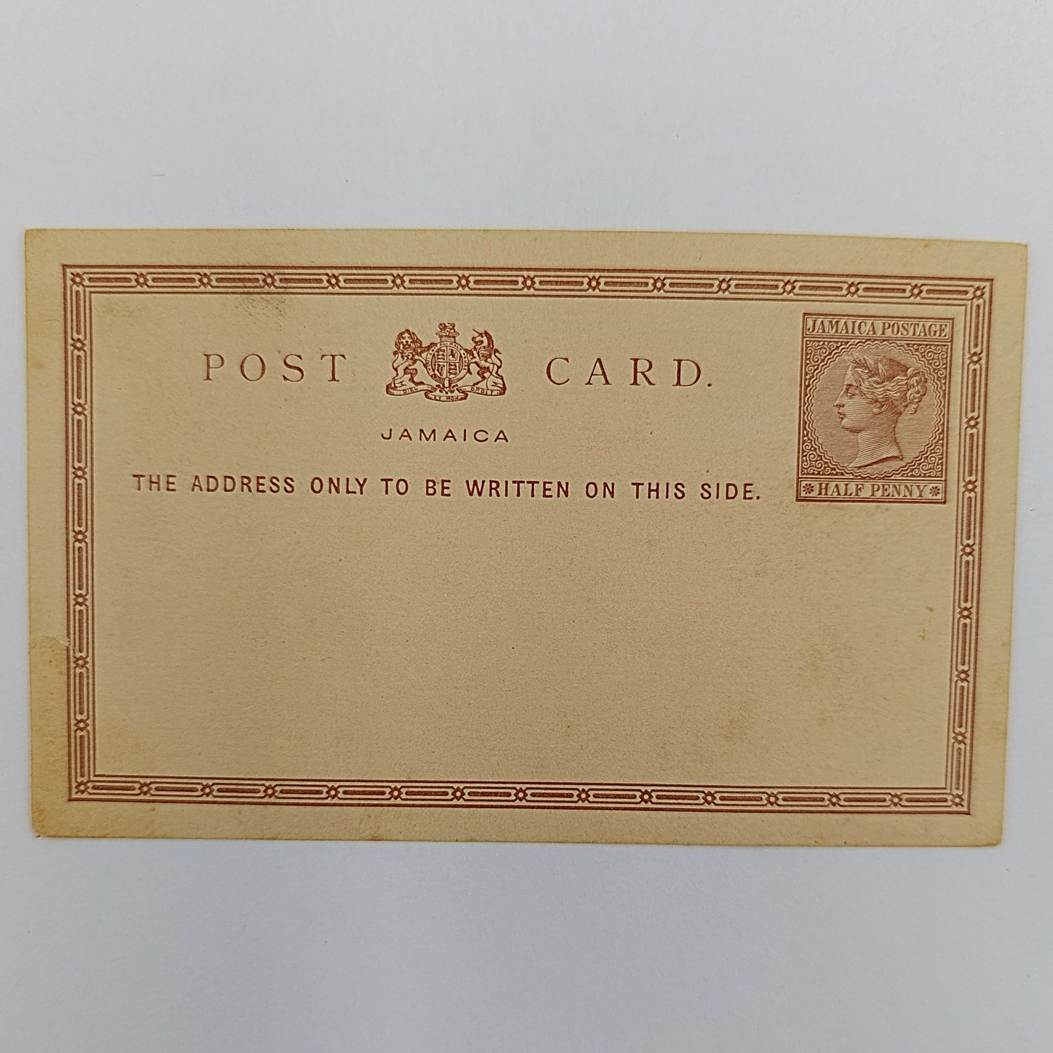 Jamaica unused postcard with pre printed half penny Jamaica stamp circa +- 1900