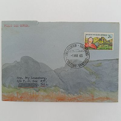 Hand drawn First Day Cover with Disa stamp - posted on Table mountain with First Day useage 1/7/1963
