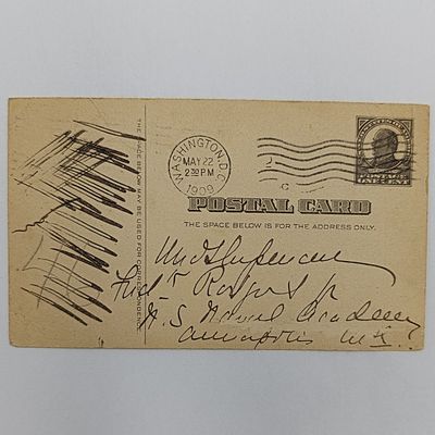 USA posted card Washington DC 1909 to Annapolis with interesting message - both in front and back with pre printed one cent USA stamp