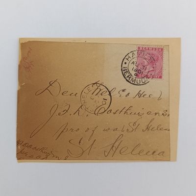 Pair of Boer War POW cover stuck back to back one from Bermuda 1901 to JFD Oosthuizen St Helena and one from Diyatalawa, India to JF Rautenbach Groenpunt