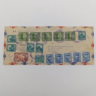 1946 - Lot of 17 Venezuela stamps on cover cancelled 14 Nov 1946 Venezuela to London England