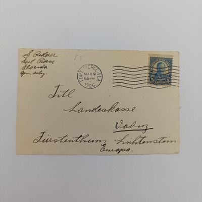1926 Letter front posted for pierce, USA to Vadez, Liechtenstein with 5 cent cancelled US stamp