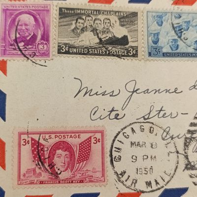 Postal Cover from Chicago, USA to Curepipe, Mauritius posted March 8th 1950 receive in Mauritius 20 March 1950 with 7 USA stamps and November 1 cancel