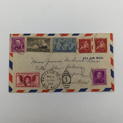 Postal Cover from Chicago, USA to Curepipe, Mauritius posted March 8th 1950 receive in Mauritius 20 March 1950 with 7 USA stamps and November 1 cancel