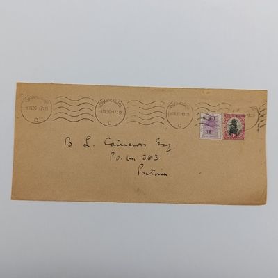 1936 Front Johannesburg to Pretoria with usage of 1d ship stamp and Orange Free State EEN Penny