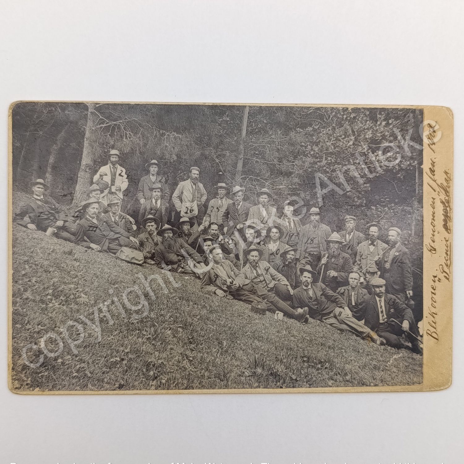 Original photo of Deadwood camp St Helena POW&#39;S on picnic 1 Jan 1902 with names at the back (30)