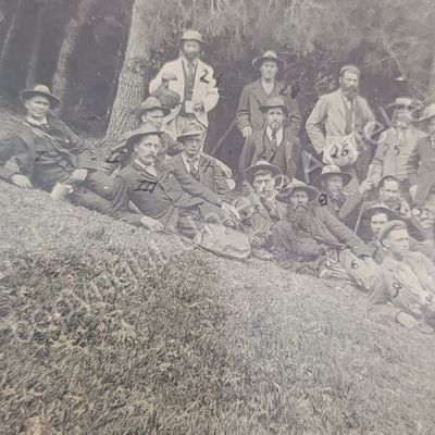 Original photo of Deadwood camp St Helena POW'S on picnic 1 Jan 1902 with names at the back (30)