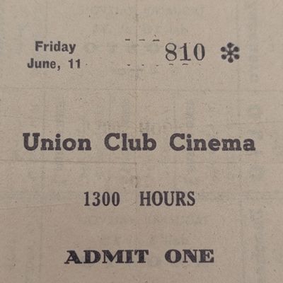 Union club cinima ticket of unknown origin printed on Italian colonial coupon paper