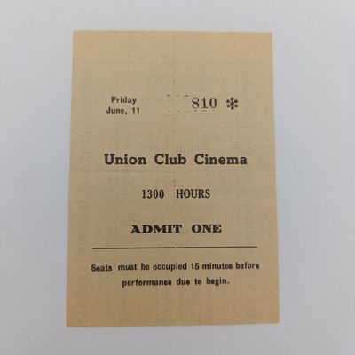 Union club cinima ticket of unknown origin printed on Italian colonial coupon paper