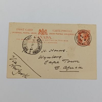 Very attractive postcard Halifax, Nova Scotia to Cape Town, 1898 via New York