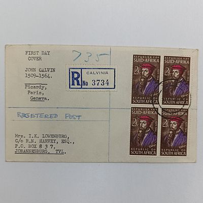 Interesting John Calvin cover posted from Calvinia registered to Johannesburg - First day useage