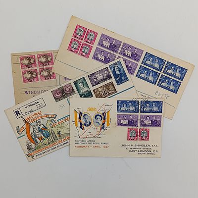 Lot of 4 South West Africa First day covers with overstamped South Africa stamps