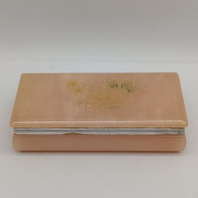 Vintage pink floral alabaster trinket box