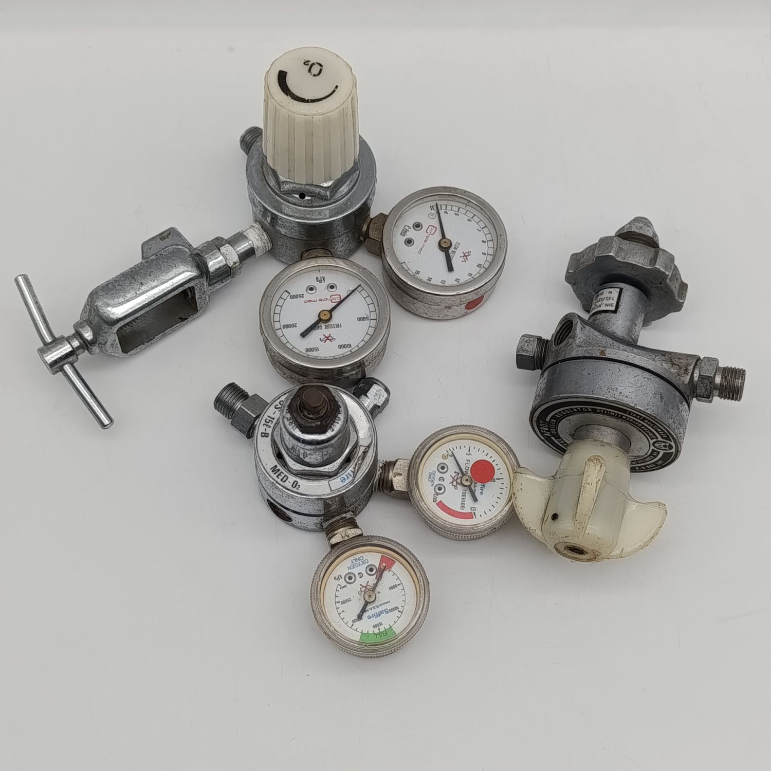 Lot of 3 vintage flow meter gauges and valves