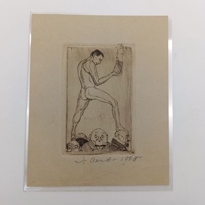 Antique pen sketch of nude man by Albert Sebastian Oesch