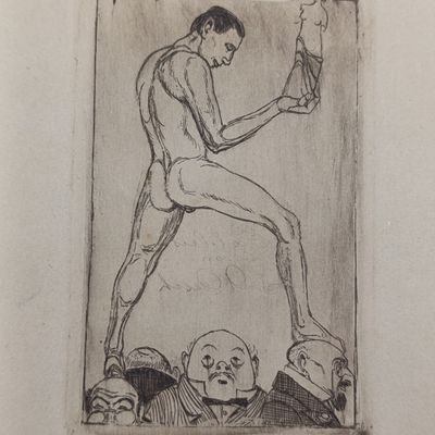 Antique pen sketch of nude man by Albert Sebastian Oesch