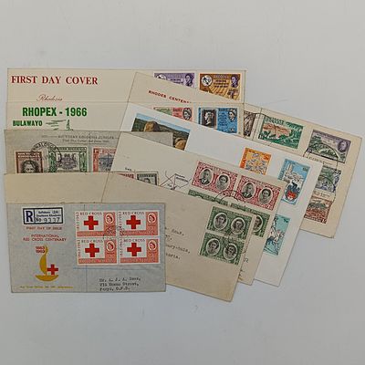 Lot of 9 Rhodesia and Southern Rhodesia Covers including 1940 Jubilee set to one shilling with higher value