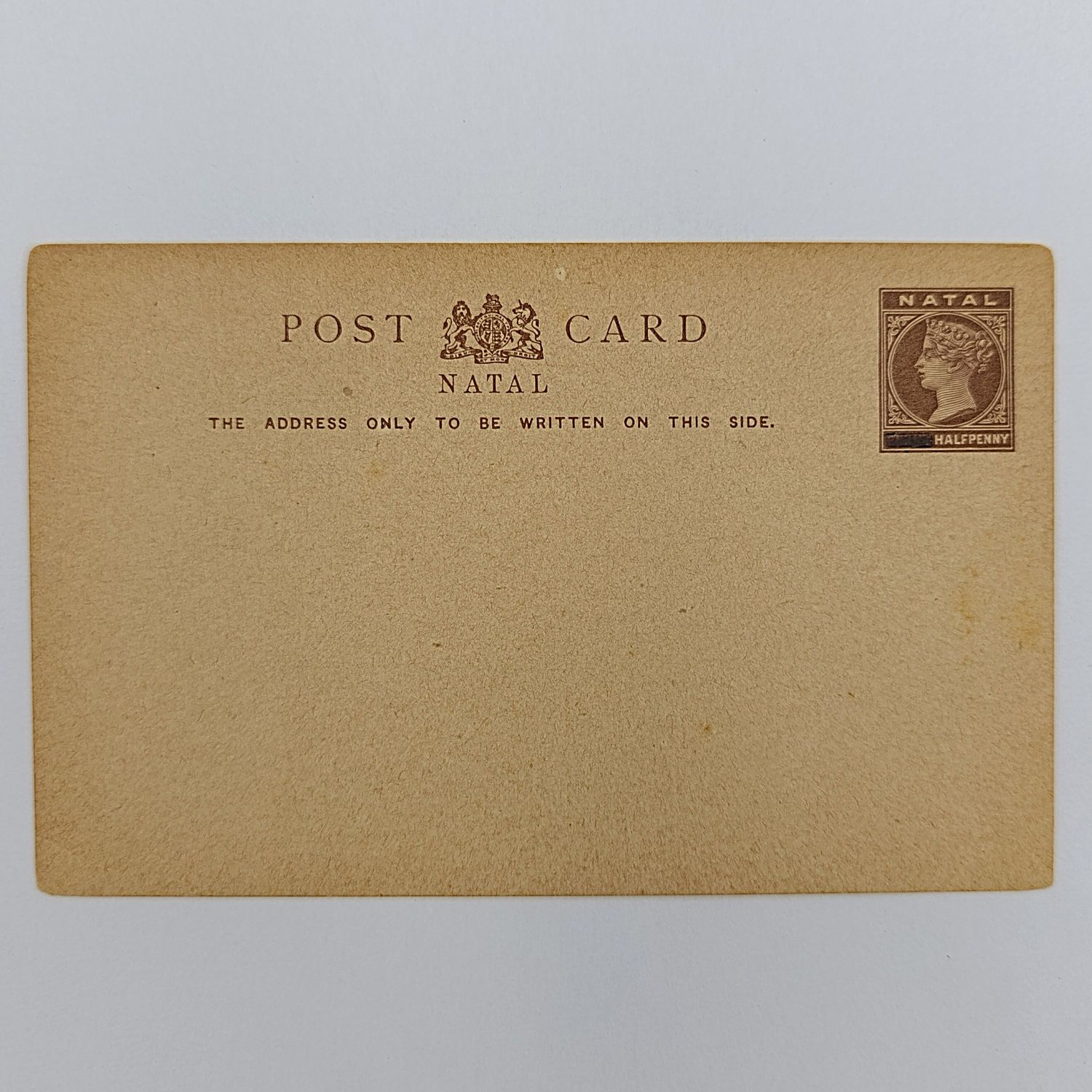 Natal Postcard with pre - printed penny half penny stamp overprinted to change to half penny postage - unused