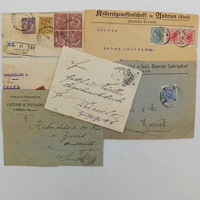 Lot of 5 letter fronts - all posted to Switzerland - oldest is 1890 - from various countries