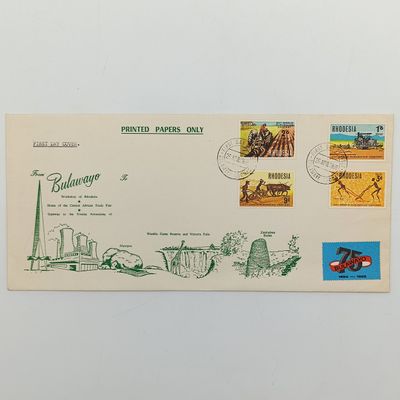 Rhodesia Bulawayo First Day Cover - world ploughing contest - with 75 years Bulawayo stamp