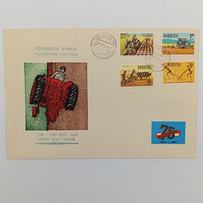 Rhodesia 15th world ploughing contest First Day Cover 26/4/1968 - with Bulawayo 75 years stamp