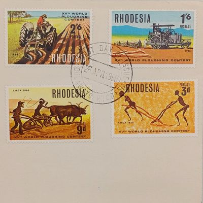 Rhodesia 15th world ploughing contest First Day Cover 26/4/1968 - with Bulawayo 75 years stamp