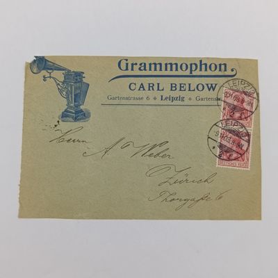 Letter front sent from Leipzig, Germany to Zurich, Switzerland with 2 German Reich 10 pfennig stamps cancelled 9-11-1903