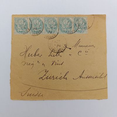 Letter front from Roquemaure, France to Zurich, Switzerland with 5x French 5c stamps cancelled 1905