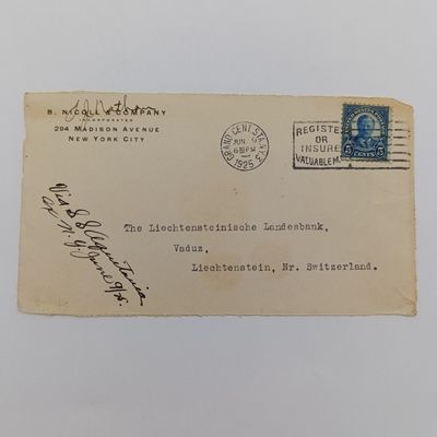 Letter front posted 1925 from Grand Central Station New York to Vaduz, Liechtenstein - per steamship