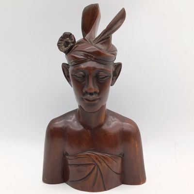 Pair of Wooden Carved Bali male and female busts