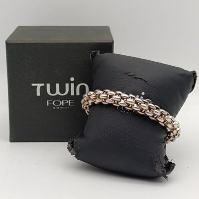 Original Fobe Twin sterling silver bangle with diamonds of 0.16 ct in total - with box - weighs 38.0 g