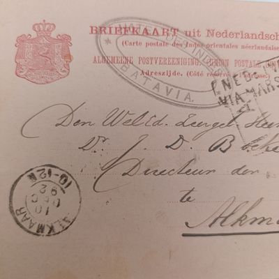 1892 Postcard from Nederlandsch - Indie pre printed 7 1/2c postage - posted 8/11/1892