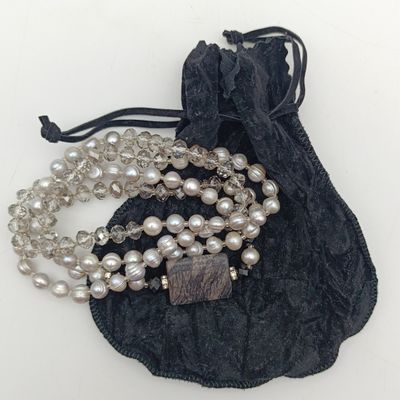 Grey freshwater pearls with crystals and Zebra Jaspin stone 95cm long