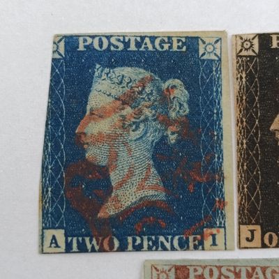 Great Britain lot of 3x  1840/4 stamps  SG2 Penny Black (JJ corners)   SG5 Penny blue (AI corners)   SG8 Penny Red (SE corners)   All small crown watermark