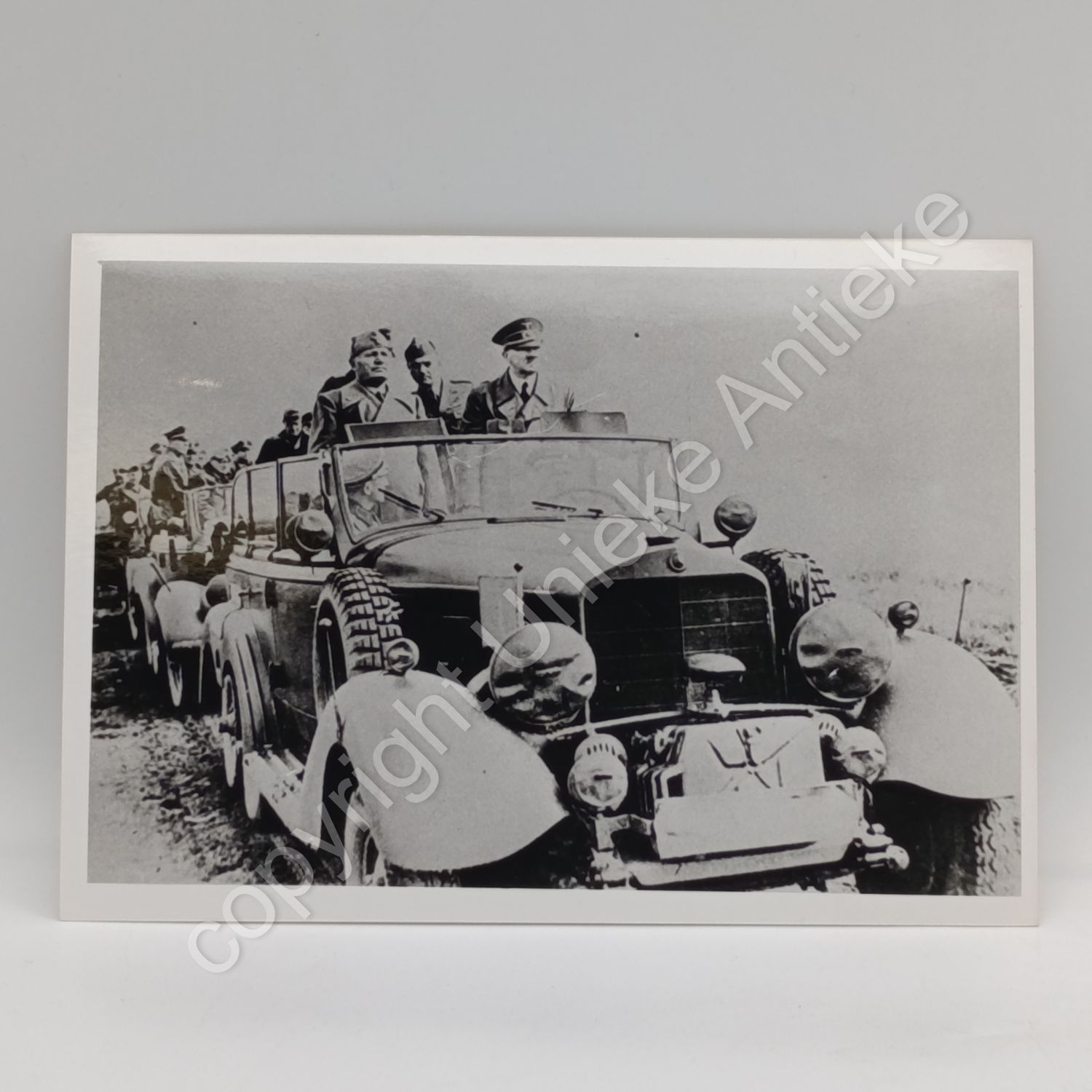 Vintage photo reprint of Hitler and Mussolini in vehicle parade