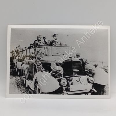 Vintage photo reprint of Hitler and Mussolini in vehicle parade