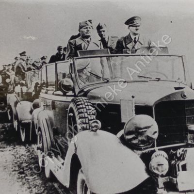 Vintage photo reprint of Hitler and Mussolini in vehicle parade